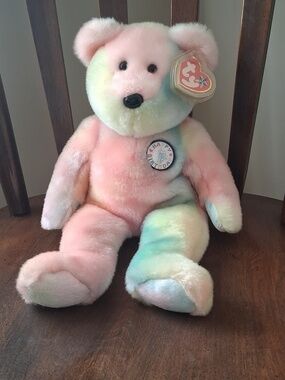 Ty Beanie Buddy "Happy Birthday" Pastel Tie-Dye Bear Plush
